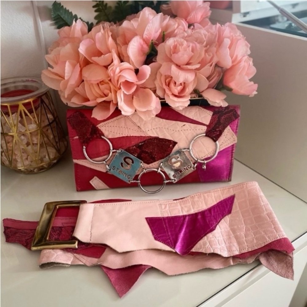 DUTCHES OF NEW YORK Pink Patchwork Leather Clutch & Belt Bundle - Picture 8 of 8